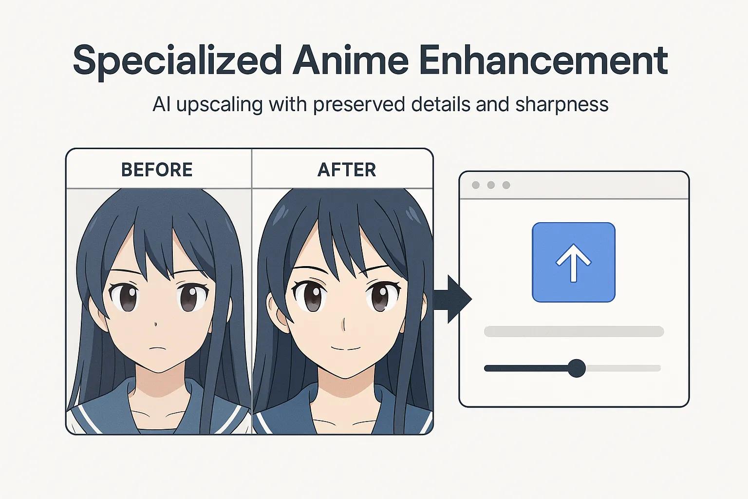 Anime image before and after upscaling with preserved art style