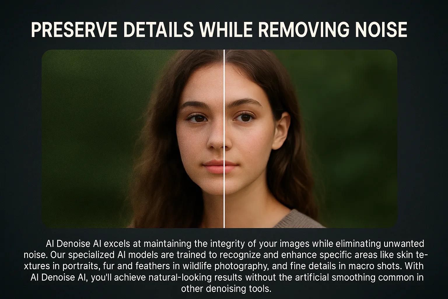 Before and after comparison of AI Denoise AI on a low-light image