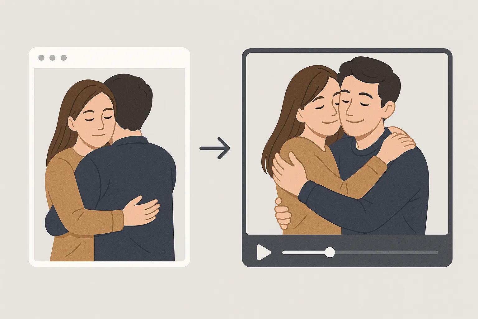 Lifelike AI Hug Video animations showing natural movements