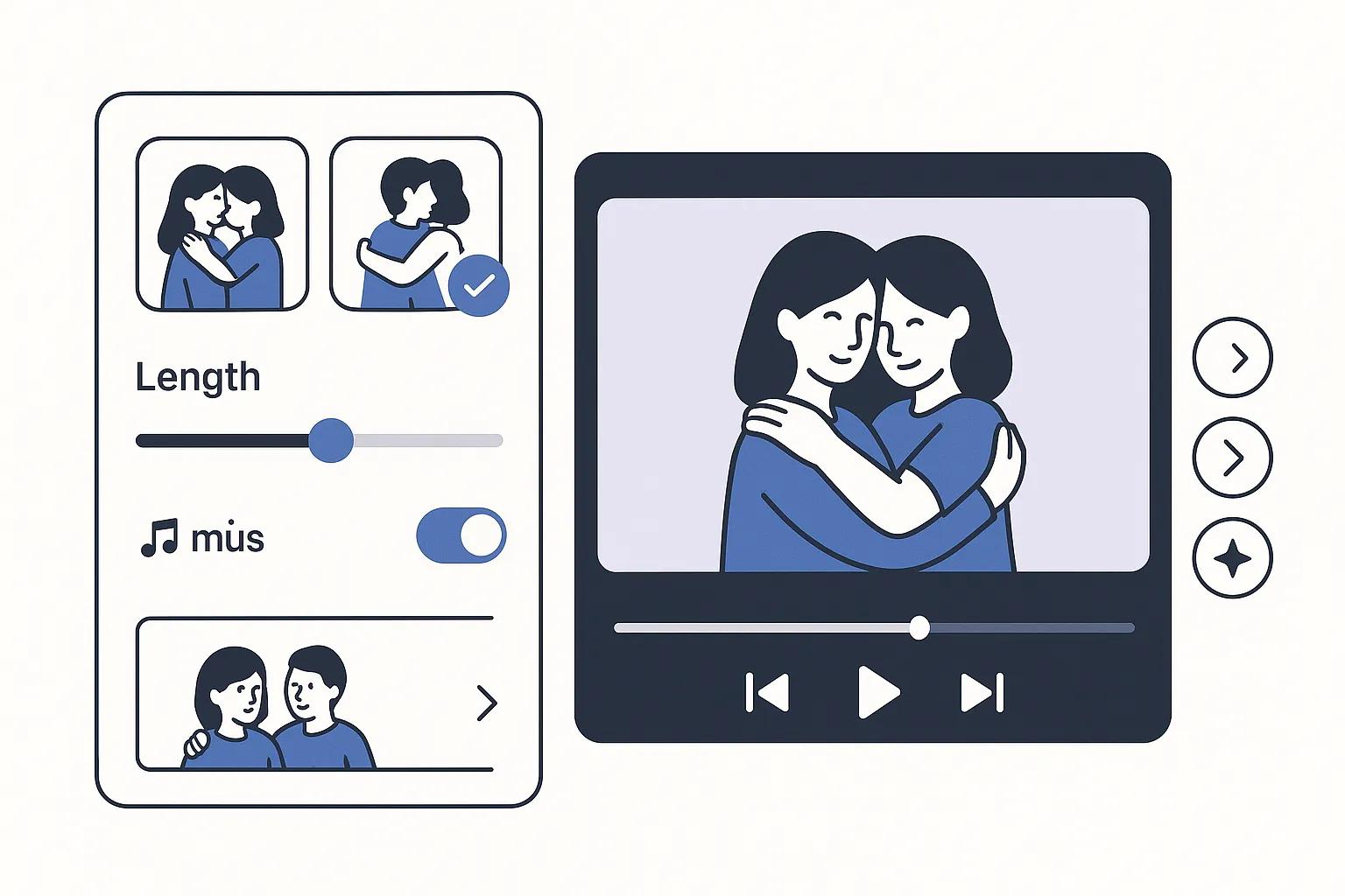 AI Hug Video customization interface showing style options