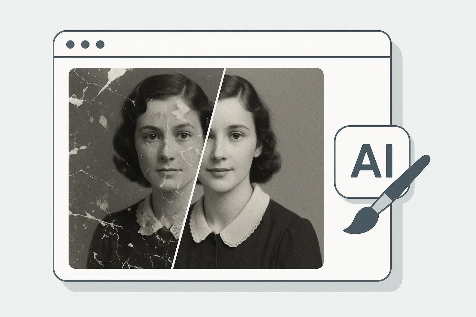 AI Inpainting restoring a damaged photo